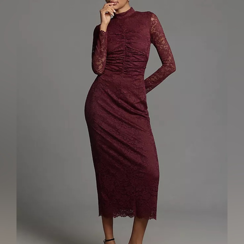 Anthropologie Burgundy Lace Midi Dress